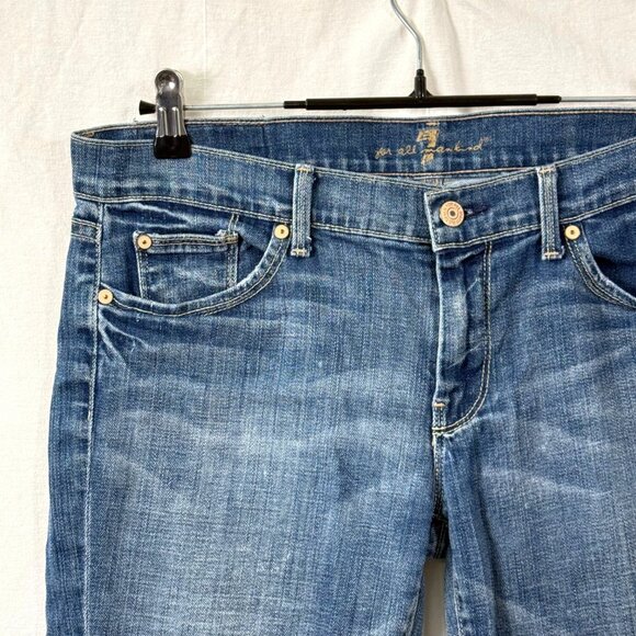 7 For All Mankind Jean Shorts Womens Sz 32 Low-Rise Straight Medium Wash Stretch - Picture 4 of 11